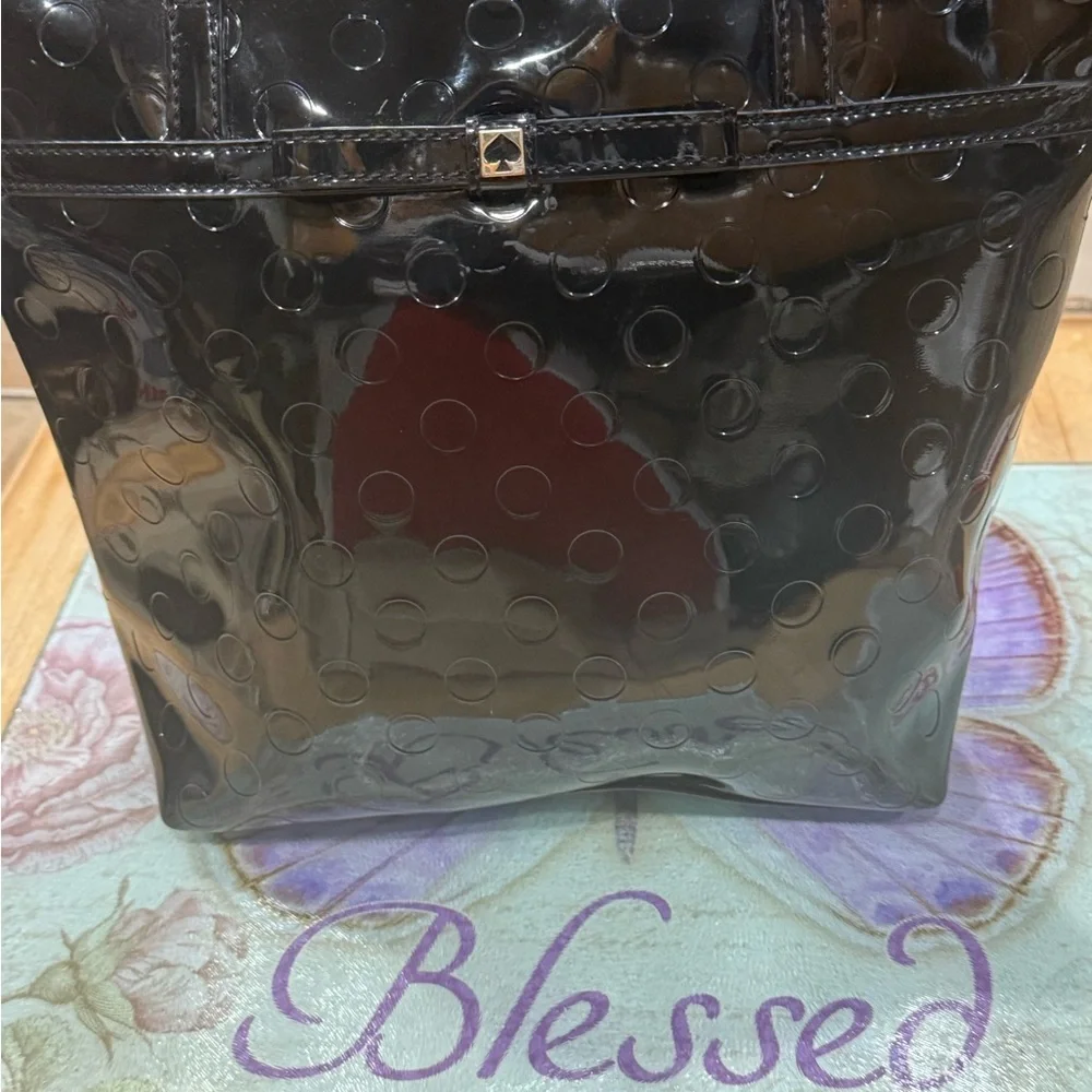 Kate Spade Black Glossy Tote with Embossed Circles